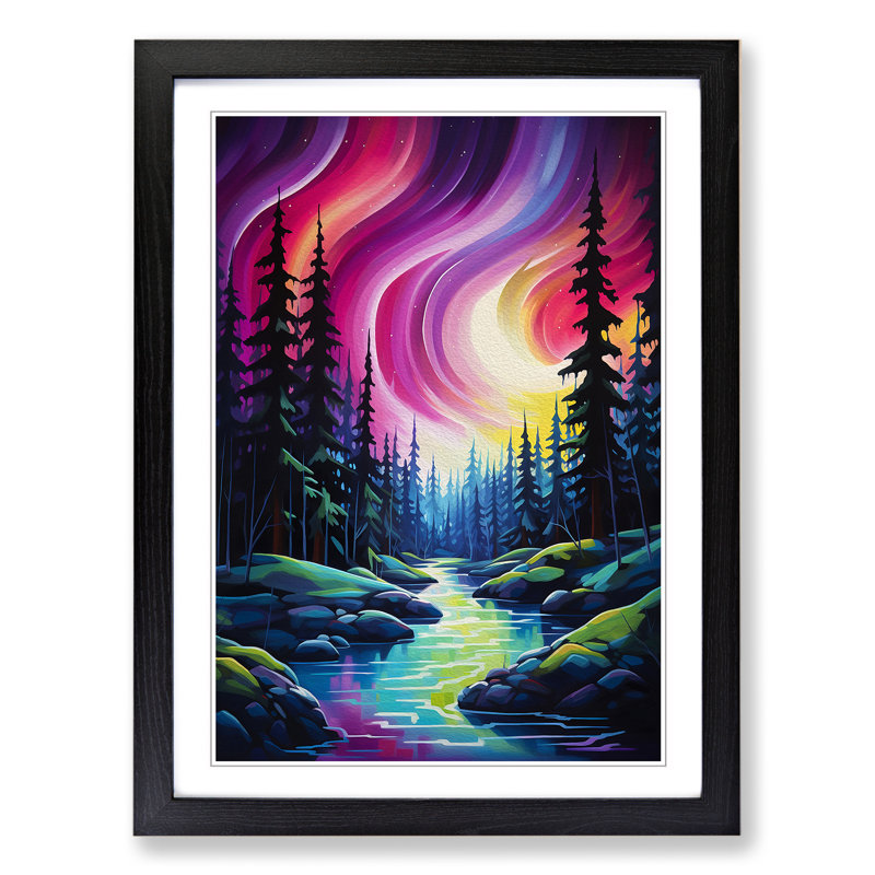Northern Lights Expressionism No.2 - Single Picture Frame Print on Wood, Black, 46cm H x 34cm W x 2cm D