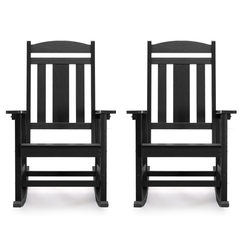 Chiemi 24" W 2-Piece HDPS Rocking Chair Set, Black