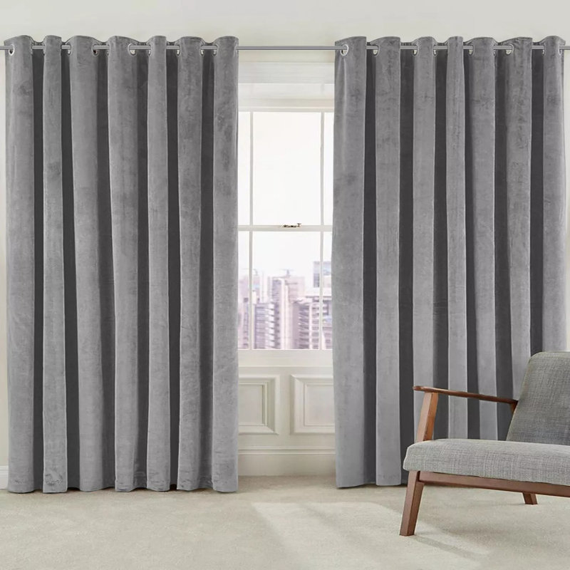 Crushed Velvet Eyelet Window Curtains, Grey, 168cm Width x 183cm Drop