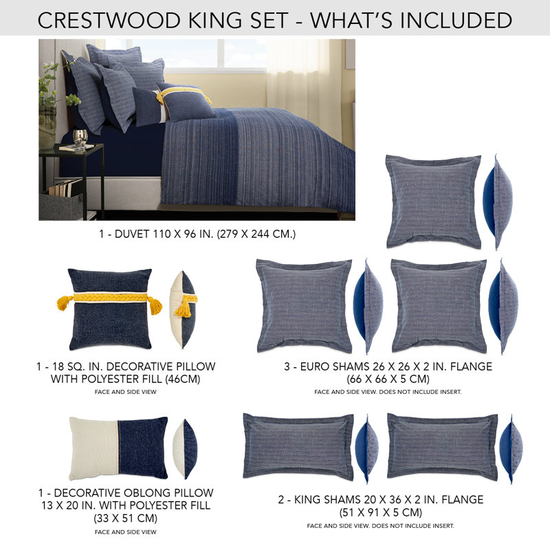 Ensemble de couette Crestwood - Denim, Très grande housse de couette + 4 taies décorati