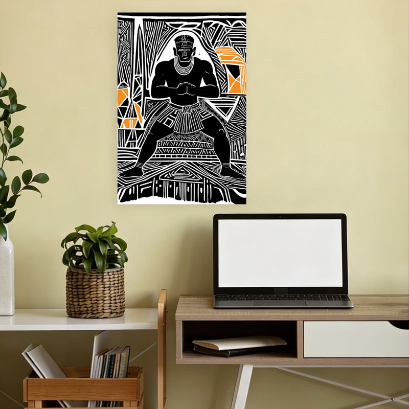 Powerful African Warrior Geometric Traditional Abstract Wall Art Print by Lembayung Senja Studio - Wrapped Canvas Print