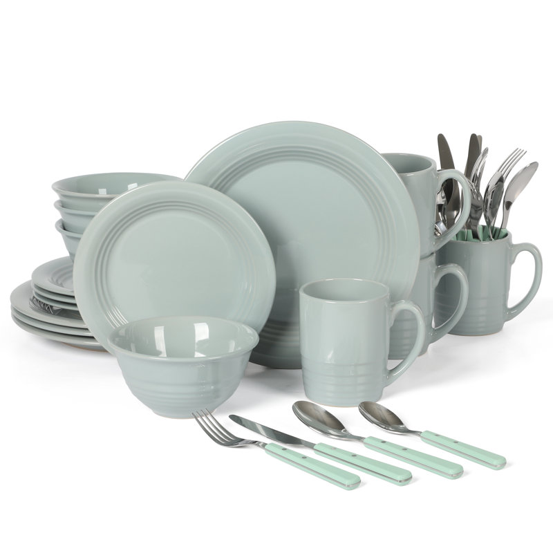 Martha Stewart 32-Piece Combo Set Stoneware Dinnerware Set - Service for 4, Blue