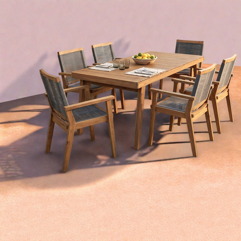 Ensembles de salle à manger de qualité supérieure pour terrasse, salle à manger d'extérieur moderne en bois d'acacia de 69 pouces