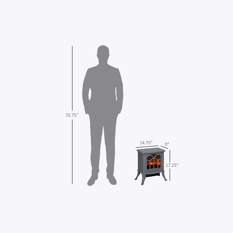 HOMCOM 17" Freestanding Electric Fireplace Stove, Fire Place Heater with Realistic Logs and Flame Effect and Overheat Protection, 750W/1500W, Beige
