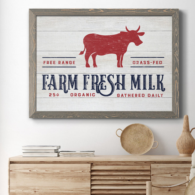 «Farm Fresh Milk», reproduction d'art textuel sur toile, H 37,5 po x l 27,5 po x P 1,5 po, gris