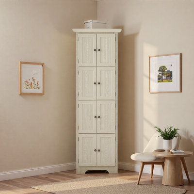 4-Tier 72" Corner Kitchen Pantry Storage Cabinet With 8 Doors Tall Storage Cabinet, Corner Cabinet And Shelves, Home Farmhouse Bookshelf Cabinet For Bathroom, Living Room
