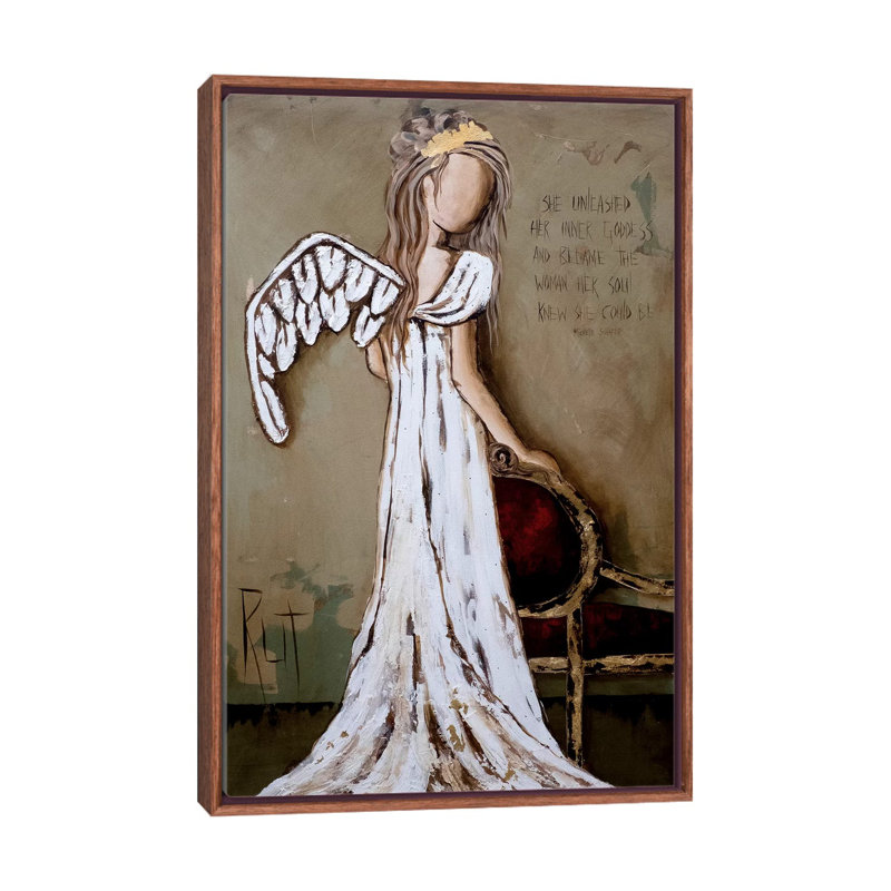 « Unleashed » par rut art Creations-impression d’art graphique, Toile avec cadre en bois brun classique, Pas de tapis