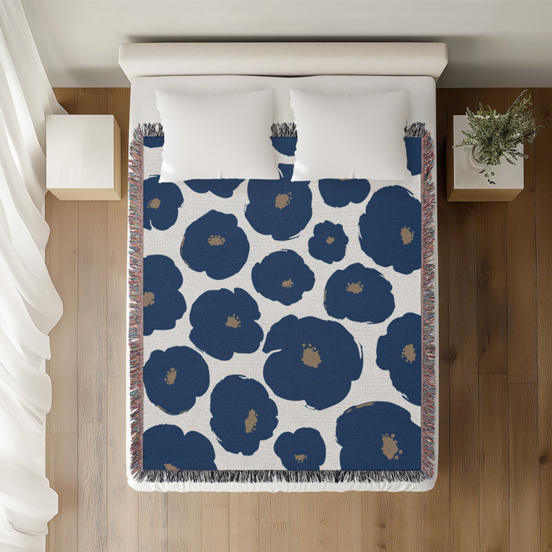 Jeté en coton Poppi, Bleu, 50 x 70
