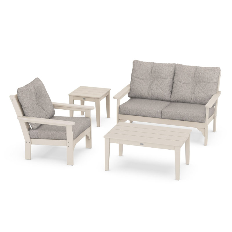 Vineyard 4-Piece Deep Seating Set, Sand, Weathered Tweed