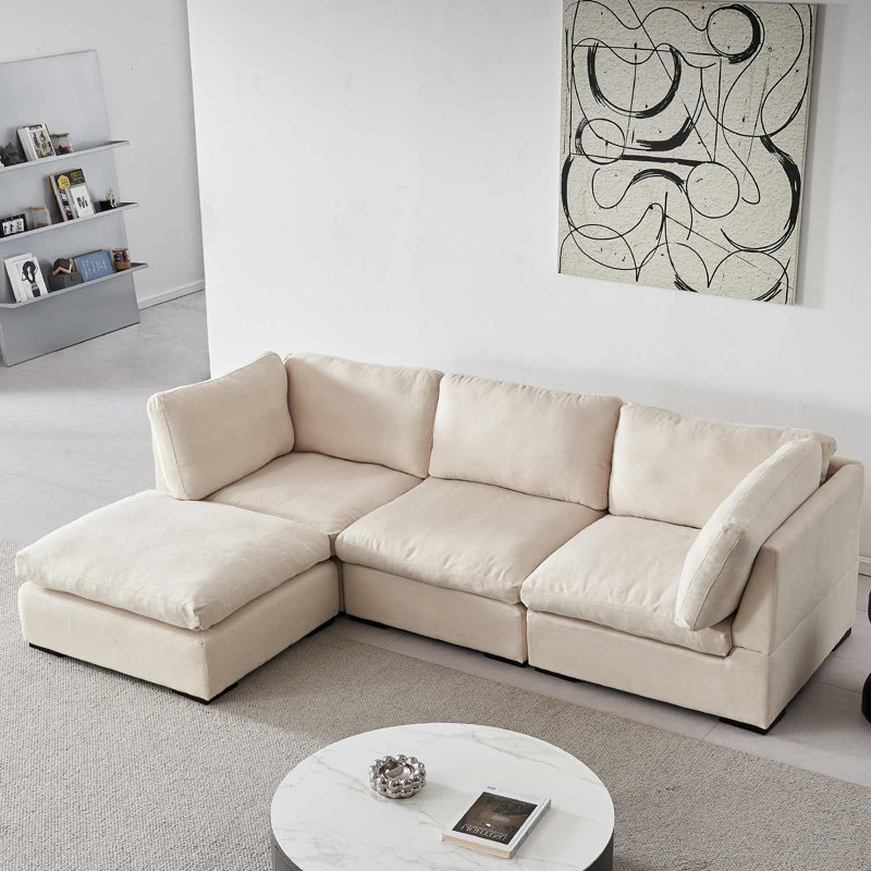 Canapé modulaire rembourré 4 pièces Romy, 100 % polyester beige