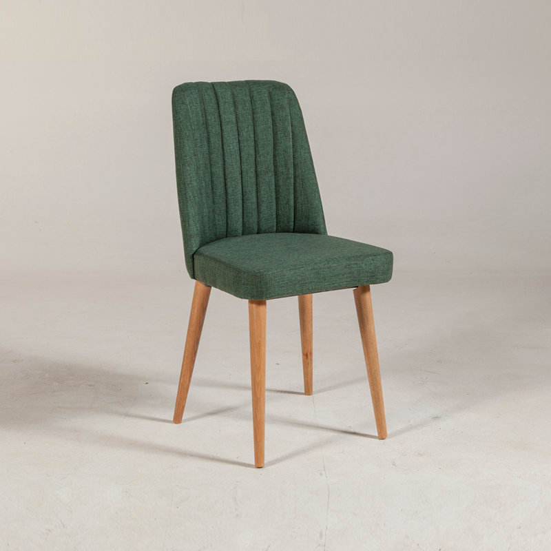 Modern Green Chair with Hornbeam Legs, 18 mm Thick, 18.5 x 35.0 x 18.1 inches | 100% Linen Fabric, 100% Melamine Coated Particle Board | Stylish Atlantic Pine Accent, Perfect for Home & Office Decor