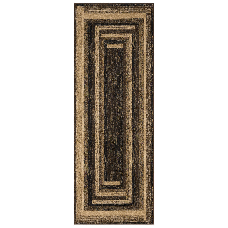Tapis brun / beige en polypropylène tissé à la machine Tayvin, Tapis de couloir 2 pi 7 po x 7 pi 2 po