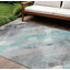 9' X 12' Teal Blue And Gray Striped Washable Indoor Outdoor Area Rug