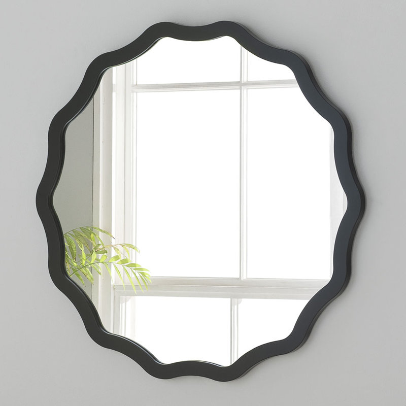 Brexten Flat Wall Mirror, 60cm H x 60cm W, Round/Scalloped/Wavy, Matte Black