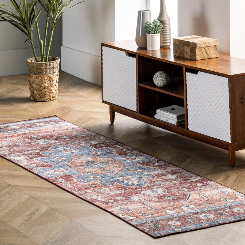 Tapis lavable à la machine Zena SpinClean Medallion, Tapis de couloir 2 pi 6 po x 12 pi