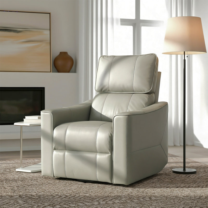 Fauteuil inclinable électrique moderne Inniss en cuir véritable de 80,5 cm de large avec fonction pivotante et planante et port USB
