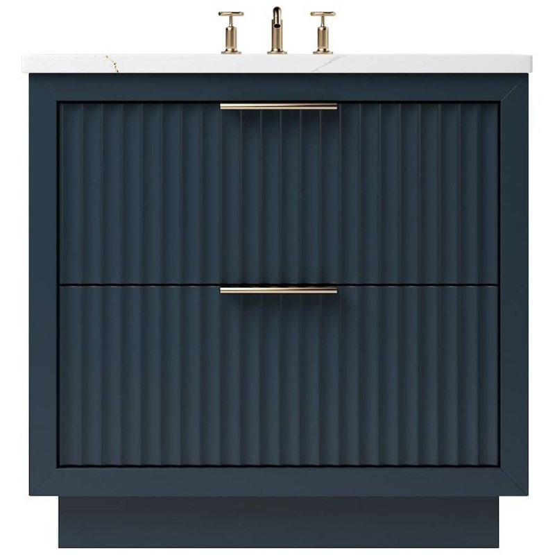 Lecrieú Two-Drawer Single Bath Vanity, Hague Blue, Rose Gold, 42"