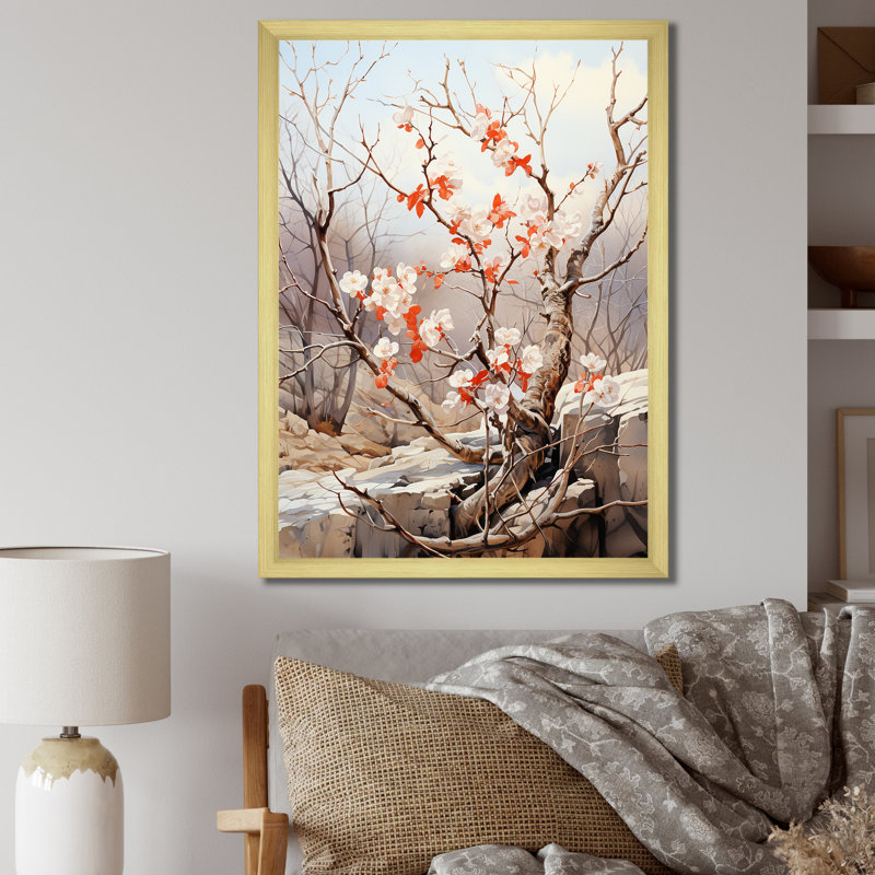 «Lusky Coral Tree Shadow Dance II», reproduction sur toile, H 32 po x l 16 po x P 1 po, Encadrement doré