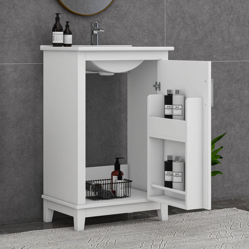 Petit meuble-lavabo moderne avec lavabo en céramique, Blanc