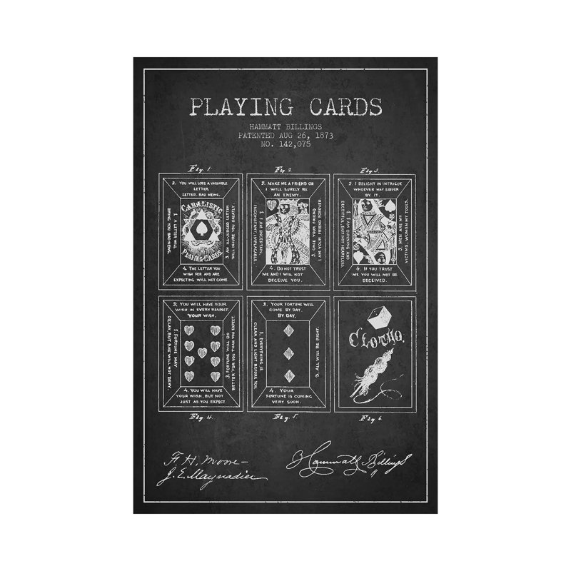 Hammatt Billings Playing Cards Patent Sketch (Charcoal) by Aged Pixel - Wrapped Canvas Print, 20.32 cm H x 30.48 cm W