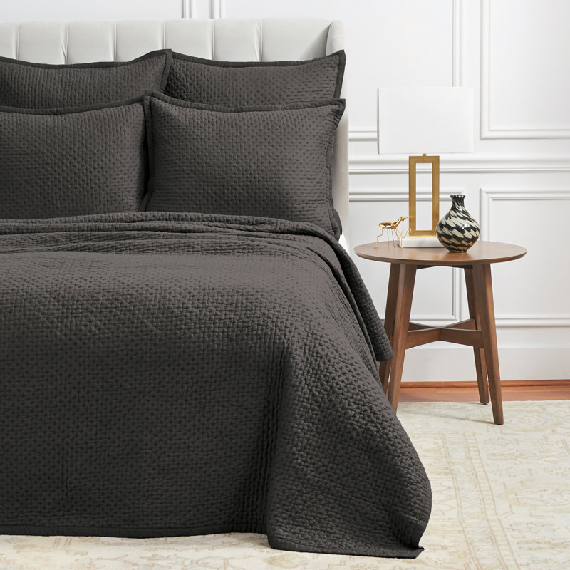 Couvre-lit / couvre-lit réversible en coton standard Paredes Bloomsdale, Couvre-lit très grand, gris