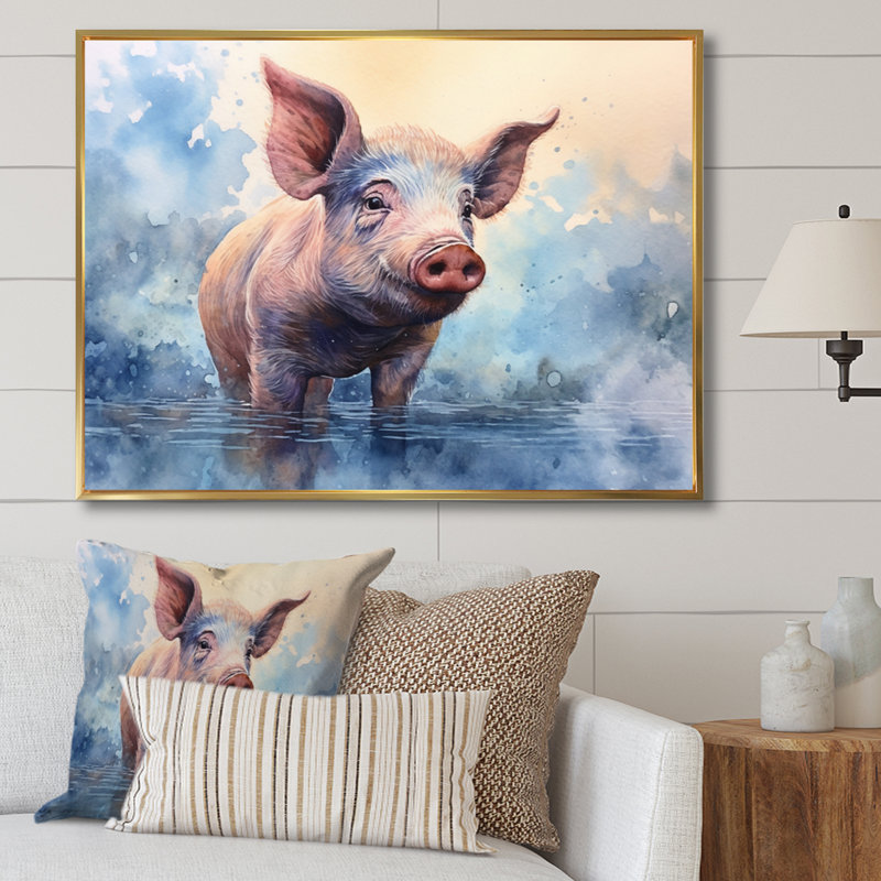 Sweet Piglette sur toile, 16" H x 32" W, Cadre flottant doré