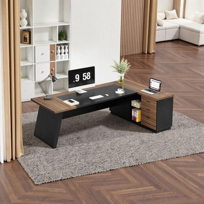 78" L-Shaped Executive Desk with Storage - Modern Walnut & Black Workspace