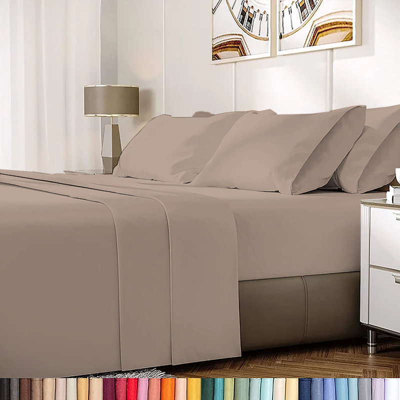 Ensemble de draps en rayonne de bambou 6 pièces , Ensemble de draps pour lit simple + un drap-housse, Kaki pâle