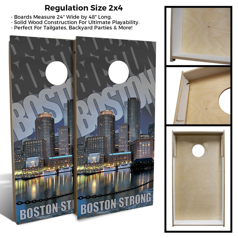Ensemble de planches de cornhole 2 pi x 4 pi City avec étui et lumières, Boston