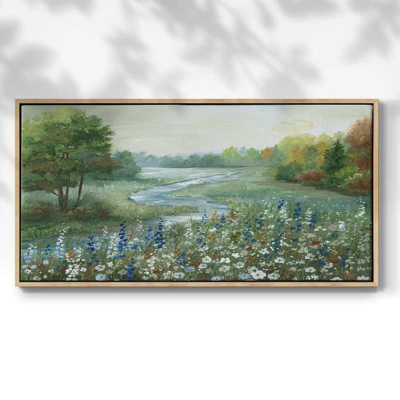 Méandre ruisseau - Toile tendue avec châssis encadré - Prêt à être accroché, Naturel