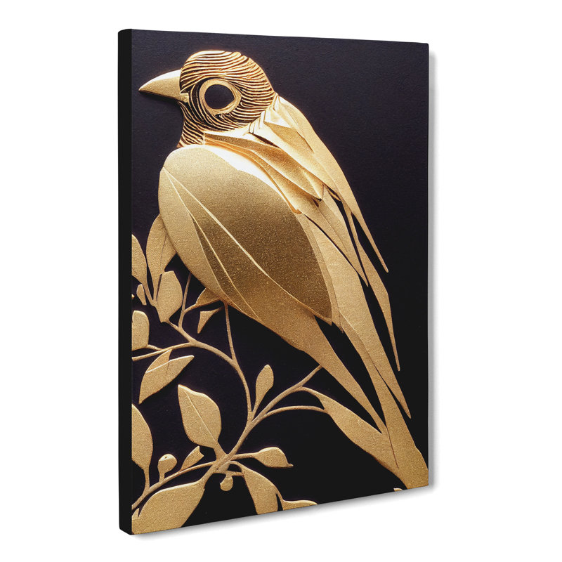 Bird Gold Leaf - Wrapped Canvas, 50cm H x 35cm W x 3cm D