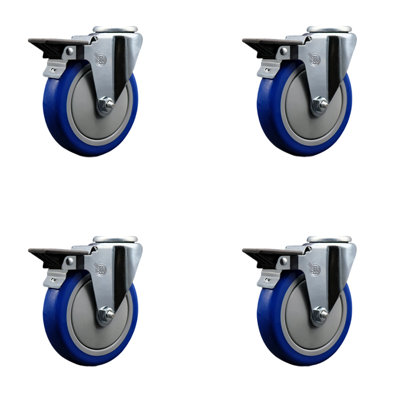 5 Inch Poly Wheel Swivel Bolt Hole Caster Set with Posi Lock Brakes SCC