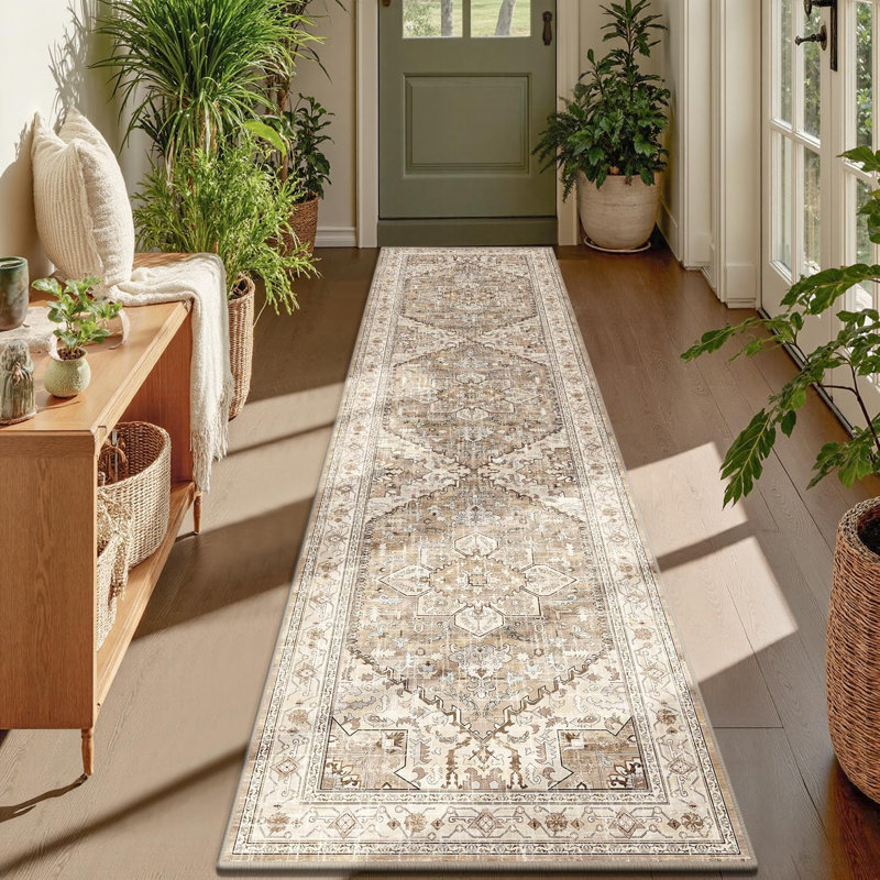  Vintage Runner Rug Non-Slip Vintage Washable Kitchen Rug, Runner 2' x 6', Beige