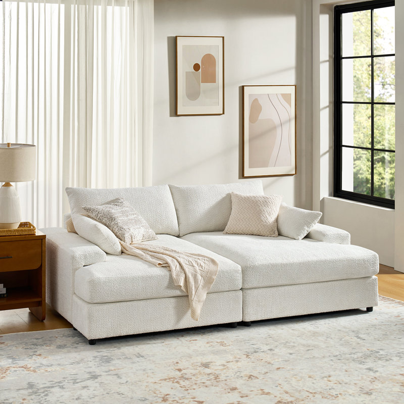 Tychon 87" Upholstered Square Arm Deep Seating Sleeper Sofa, Ivory