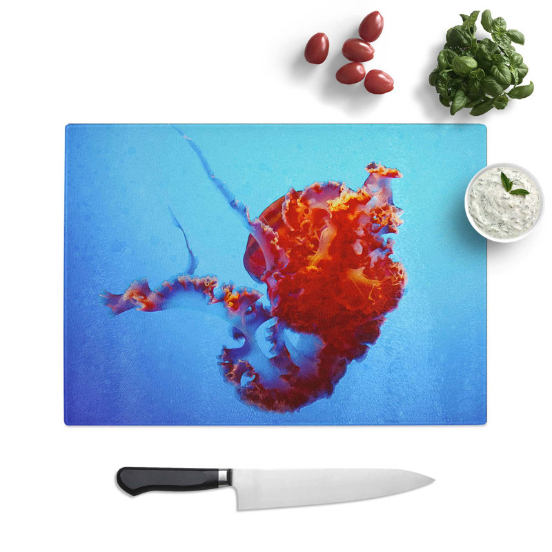Tempered Glass Beauty of the Jellyfish Chopping Board, 28.5 cm W x 20 cm L