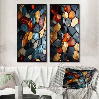Carrelage mosaïque cubique doré et bleu I