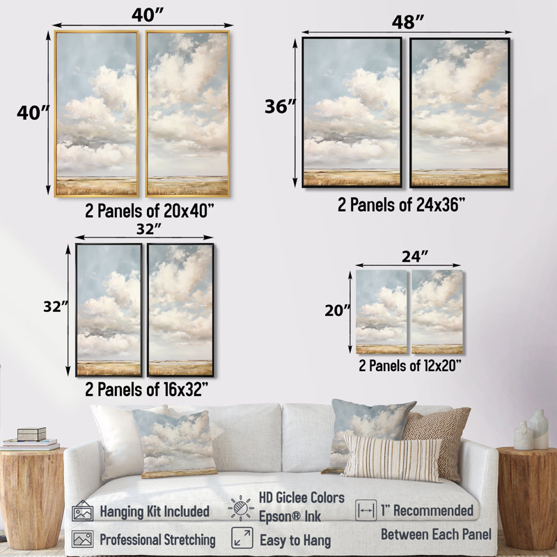 Nuage blanc paysage minimaliste - grands nuages, art mural, Impression encadrée flottante, Black, H 36 po x l 48 po