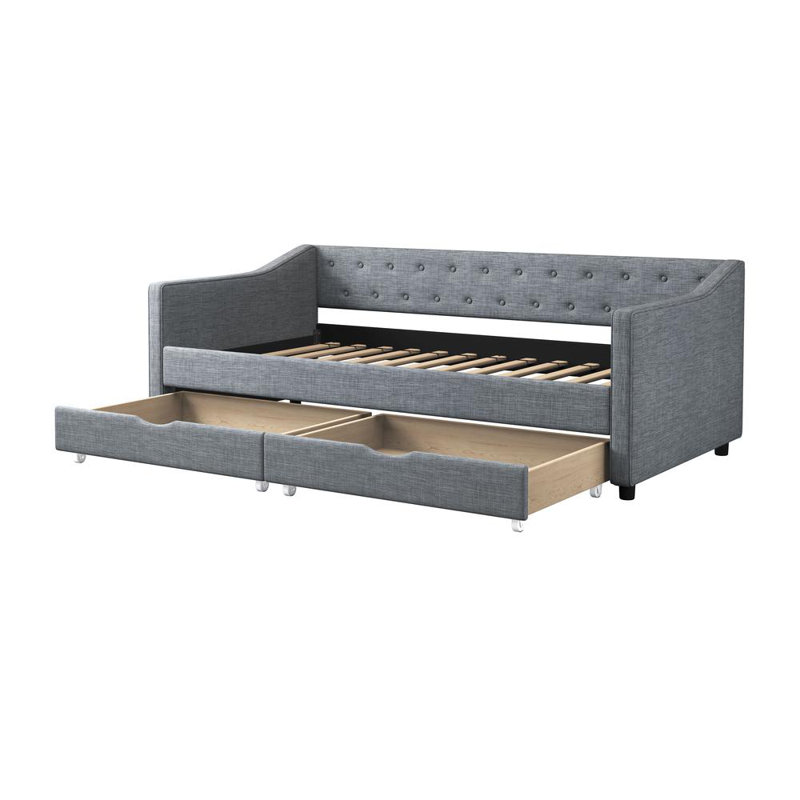 Lit de jour simple avec tiroirs, Gris clair