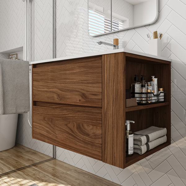 Ebern Designs Haegen 30'' Wall Mounted Single Bathroom Vanity with ...