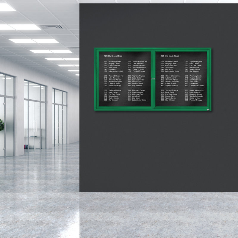 Tableau d'affichage mural fermé pour armoire d'annuaire, Vert thermolaqué, Deux, H 36 po x l 72 po