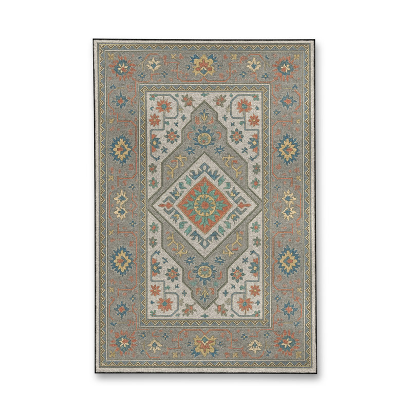 Tapis bleu tissé lavable rétro Mosso, 4 pi 11 po x 7 pi 7 po
