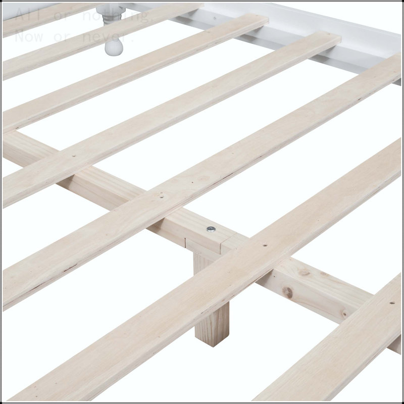 Full Size Retro Platform Bed with Wooden Slat Support, White, Full