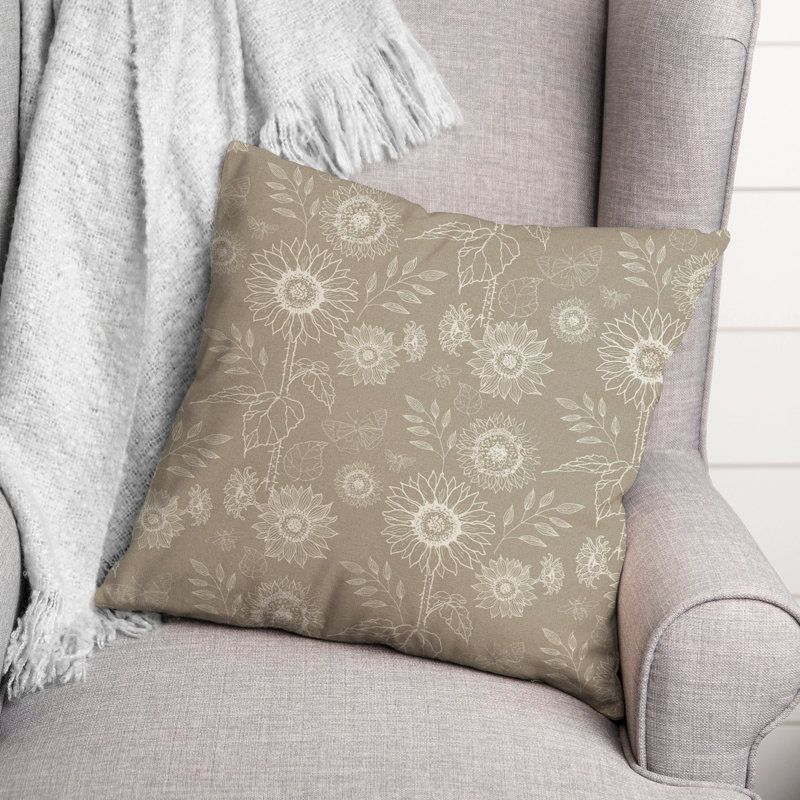 Floral Reversible Throw Pillow, Tan
