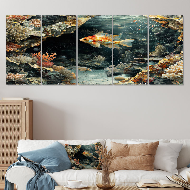 Attilia - art mural corail - décoration murale moderne, H 28 po x l 60 po, 5