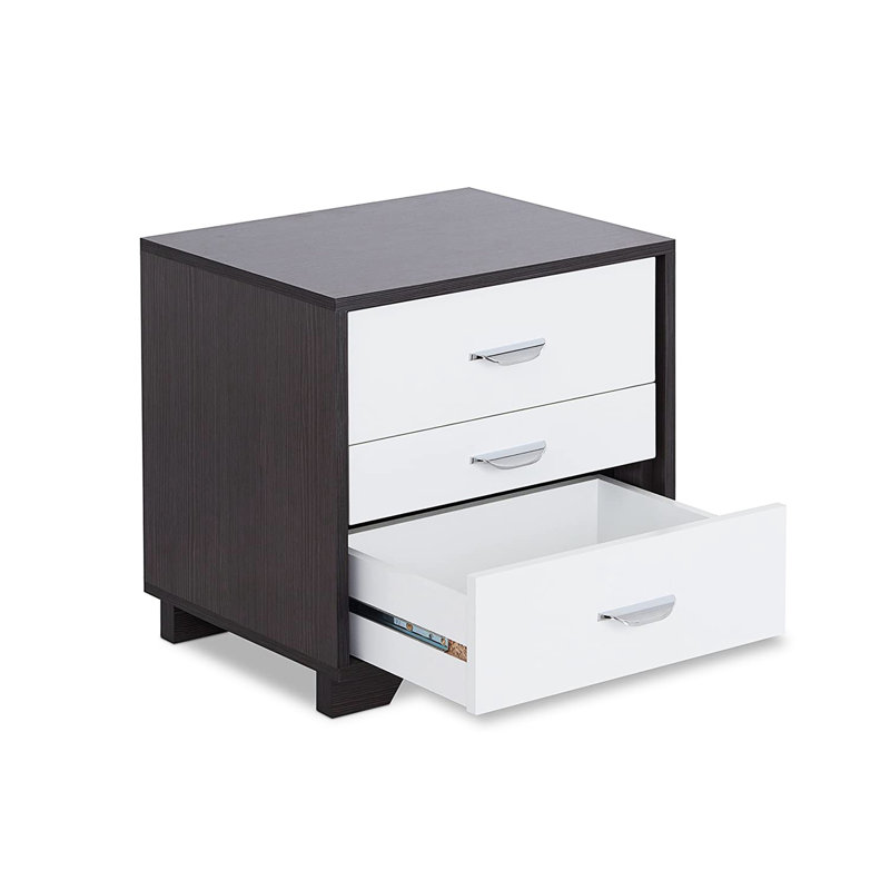 Table de chevet blanche et noire avec 3 tiroirs de rangement fonctionnels