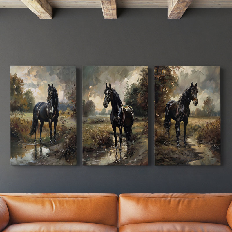 Equine Series CVI -Set Of 3 Gallery Wrapped Canvas -Ready to Hang, 27" H x 18" W
