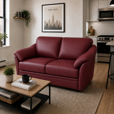 Ramdev Top Grain Leather Loveseat with Cushioned Back and Pillow Top Arm