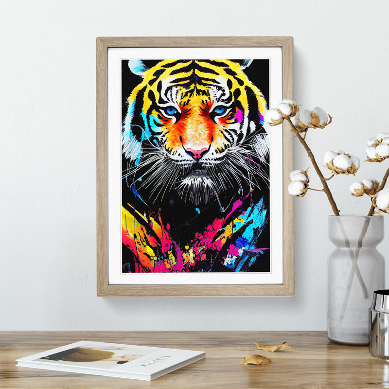 Painted Tiger No.1 Abstract - Single Picture Frame Painting, 64cm H x 46cm W x 2cm D, Oak Framed