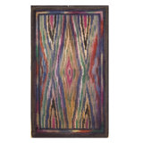 Colorful Artistic Diamon Design Antique American Hooked Folk Art Rug