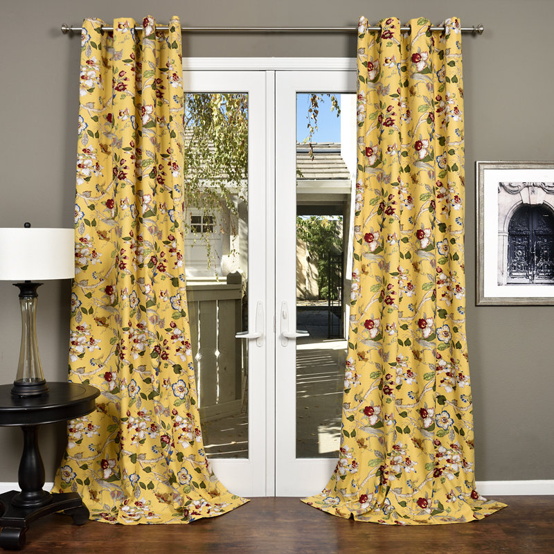 Kennon Cotton Blend Semi Sheer Curtain Single Panel, Yellow